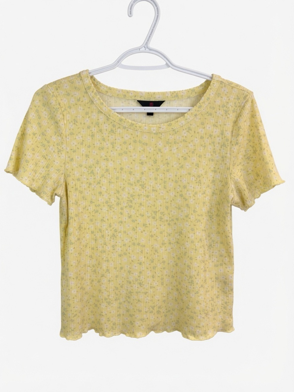 NOBO Yellow Women’s Large Floral Short Sleeve Ribbed Tee